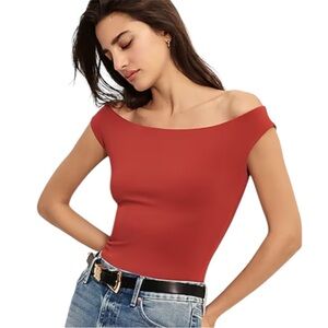 Express Rust Red Off-Shoulder Bodysuit